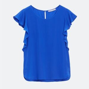 Daniel Rainn | Wiltz Flutter Sleeve 100% Silk Blouse | Royal Blue | M Petite